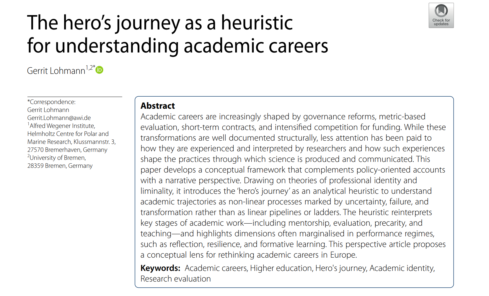 Illustration for the Hero's Journey perspective on academic careers